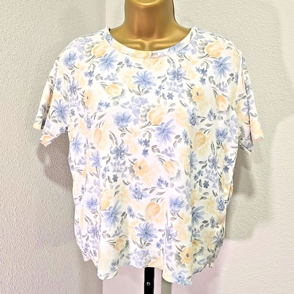 Vtg United States Sweaters Womens Med Short Sleeve Granny Floral Pastel Peasant
